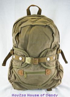 Cotton Canvas Vintage Casual Book Laptop Backpack Green