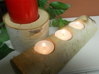 Birch Bark Log 3 Tea Light Candle Holders