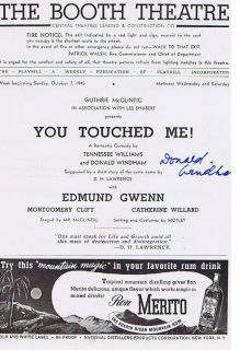 Donald Windham signed You Touched Me program, 1945 (coll with Tennesse 