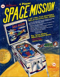 WILLIAMS SPACE MISSION PINBALL MACHINE BEAUTIFUL CONDITION, FREE TECH 