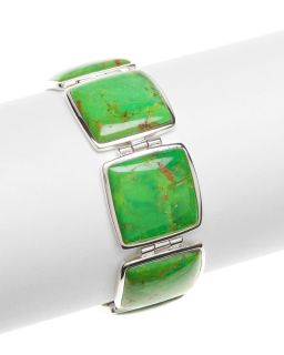 Barse Sterling Silver Wide Green Gaspeite Link Bracelet