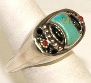Vintage Barse .925 Sterling Silver Blue Turquoise and Black Onyx Ring 