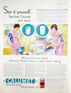 1930 Calumet Baking Powder Color Print Ad Woman Baking in The Kitchen 