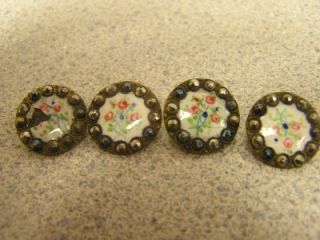 set of 4 vintage enamel floral design buttons