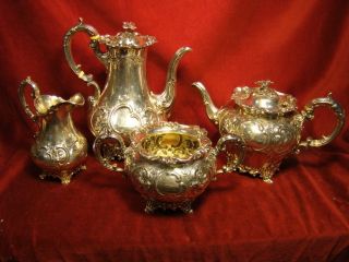 1843 London Sterling Coffee Tea Set by Barnard Sons