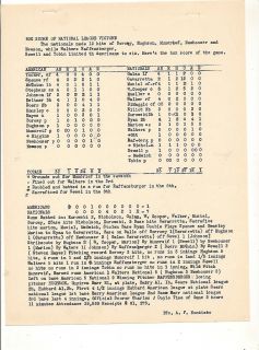 Original Typed Box Score 1944 Baseball All Star Game