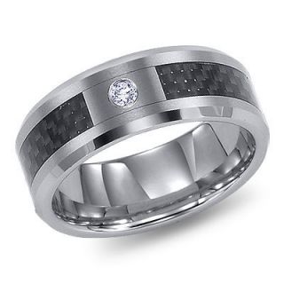 8mm Bevel Edge Black Carbon Fiber Triton Tungsten CZ Ring Wedding 10 