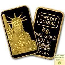 GRAM CREDIT SUISSE LIBERTY 24K GOLD BAR BULLION .9999 #185550