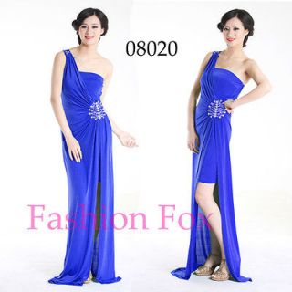 Sexy Grecian Style One Shoulder Blue Evening Dresses Long Prom Gown 