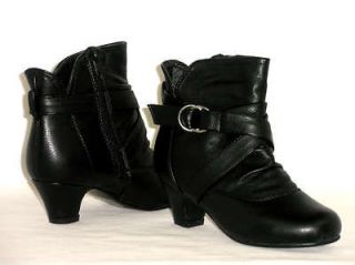 Girls Slouchy Buckle Ankle Boot Low Heel *Kid Pageant Costume* BLACK 