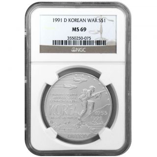 1991 D Korean War Commemorative Silver Dollar Coin MS69 NGC