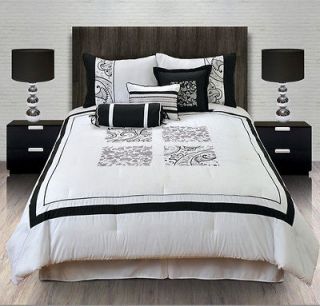 Piece Queen Danilo Embroidered Floral Black and White Comforter Set