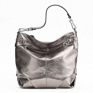 AUTHENTIC COACH~LARGE LEATHER BROOKE HOBO HANDBAG~METALL​IC PEWTER 