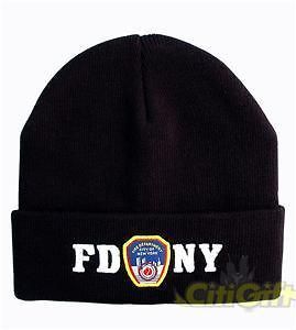 fdny badge winter knit beanie cap hat new york nyc blk