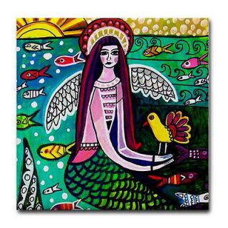 Mermaid Art Tile   Fantasy Fish   Mexican Folk Art Ceramic Heather 