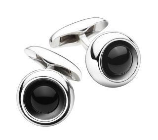 Georg Jensen Silver Cuff Links # 473   SPHERE with Black Agate