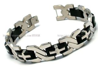 men s black silver stainless steel rubber bracelet 8 5