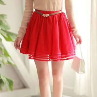 A5163 Woman Ladies Fashion Red Tutu Tulle Tiered Layers Short Skirt 