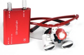 RED Dental Surgical Binocular Loupes 3.5X Optical Glass Loupe +LED 