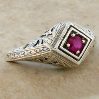ANTIQUE ART DECO DESIGN NATURAL RUBY .925 STERLING SILVER RING SIZE 10 