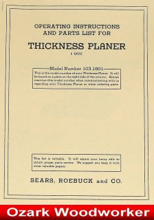 CRAFTSMAN 103.1801 Wood Thickness Planer Instructions & Parts Manual 