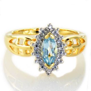 8x4mm Marquise Shape Blue Topaz with Diamond Accent Engagement Ring
