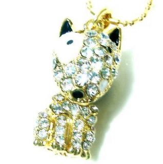 yellow gold pt french bull dog crystal pendant necklace from