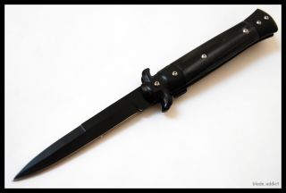 Vintage Stiletto Spring Assisted open pocket Knife Pearl Black 