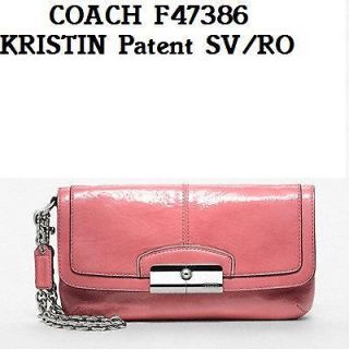 Authentic Coach Kristin Patent Leather Large Wristlet F47386 Silver 