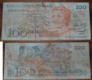 ANTIQUE BANK NOTE OF 100 CRUZADOS NOVOS   BANCO CENTRAL DO BRASIL
