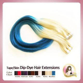 NEWTAPE WEFT Dip Dye Indian Remy Hair Extensions #613/blue L.Blonde 