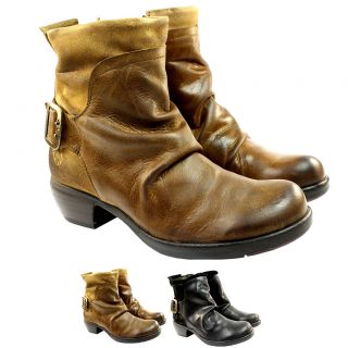 WOMENS FLY LONDON MEL LEATHER BIKER RIDING MILITARY SHOE BOOTS LADIES 
