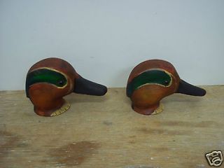 Hand Painted Magnum Wooden Drake Green Wing Teal Duck Decoy Heads 