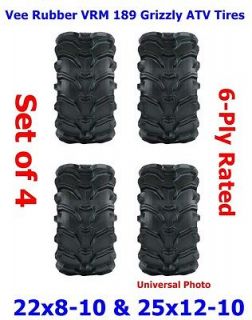 22x8 10 & 25x12 10 Vee Rubber Grizzly VRM 189 ATV Tires Set of 4