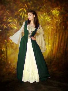RENAISSANCE Costume Bodice CHIFFON Irish OVER DRESS Hunter Small