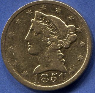 1851 C Charlotte Half Eagle Five Dollar Gold Very Fine / Extra Fine