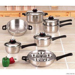   Cookware Steam Control 17pc 304 Surg. Stainless Steel Waterles​s
