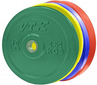 VTX Premium 260 lb Set Rubber Bumper Weight Plates Solid Color 