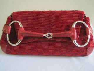 GUCCI Red Beaded Tom Ford Era Horsebit Evening Bag Handbag Shoulder 