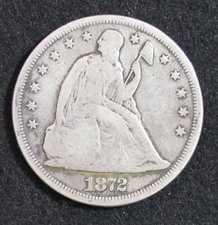 1872 vg seated liberty dollar nice detail 