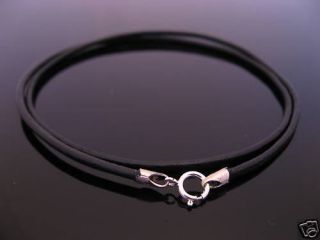 2mm Black Leather & Sterling Silver Cord Necklace 14 16 18 20 22 