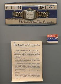 Rare Kelton 10K GP Watch & Band Original Box & Price Tag Instruction 