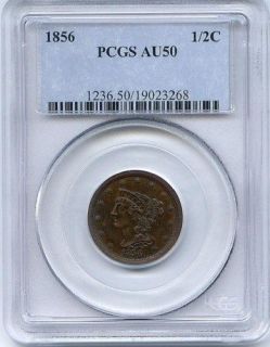 1856 half cent pcgs au 50  329 99   