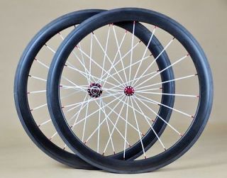 50mm 700C Carbon Road/TT bike Tubular White spoke with Red Hub Wheels 