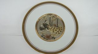 ART OF CHOKIN METAL ENGRAVING PLATE FROM JAPAN 24K GOLD TRIM PEACOCKS 