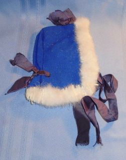 antique blue wool doll bonnet hat w eiderdown feathers time