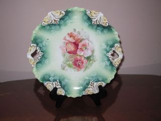 marked rs prussia fd9 cake plate with pink poppies  119 50 