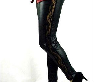 NEW CLUB WARE FAUX LEATHER SIDE LACE Leggings/Tights   One Size Fits 