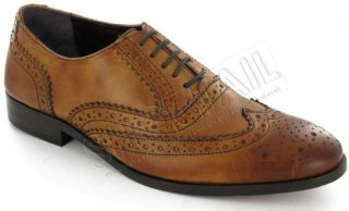 mens burnished tan all leather brogue shoes sizes 6 12