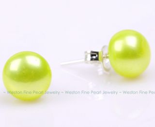 Lime Green Cultured Freshwater Pearl Stud Stick Earring 925 Silver 